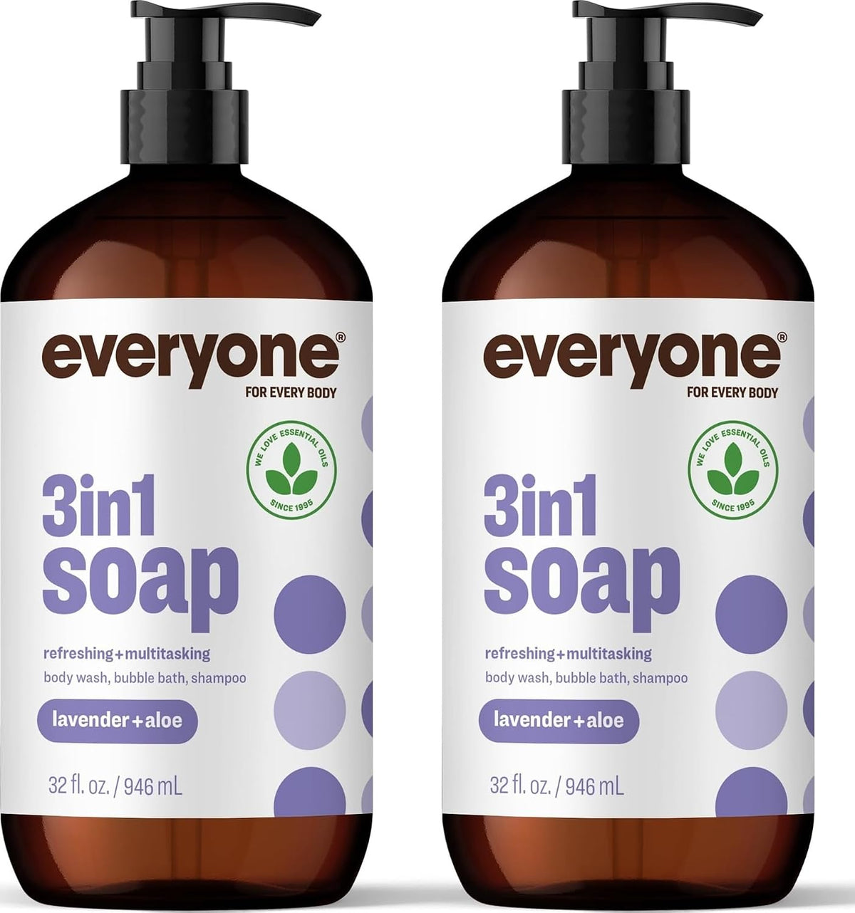 Everyone 3-In-1 Soap Body Wash Bubble Bath Shampoo Lavender Aloe 32Oz 2Pk