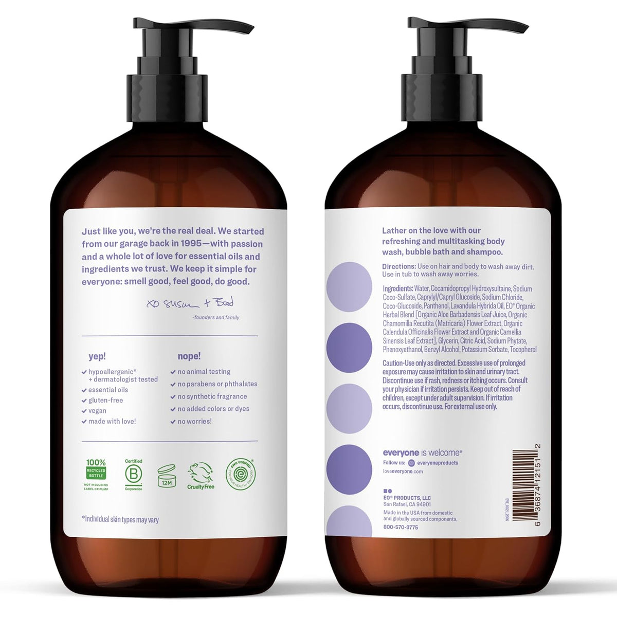 Everyone 3-In-1 Soap Body Wash Bubble Bath Shampoo Lavender Aloe 32Oz 2Pk