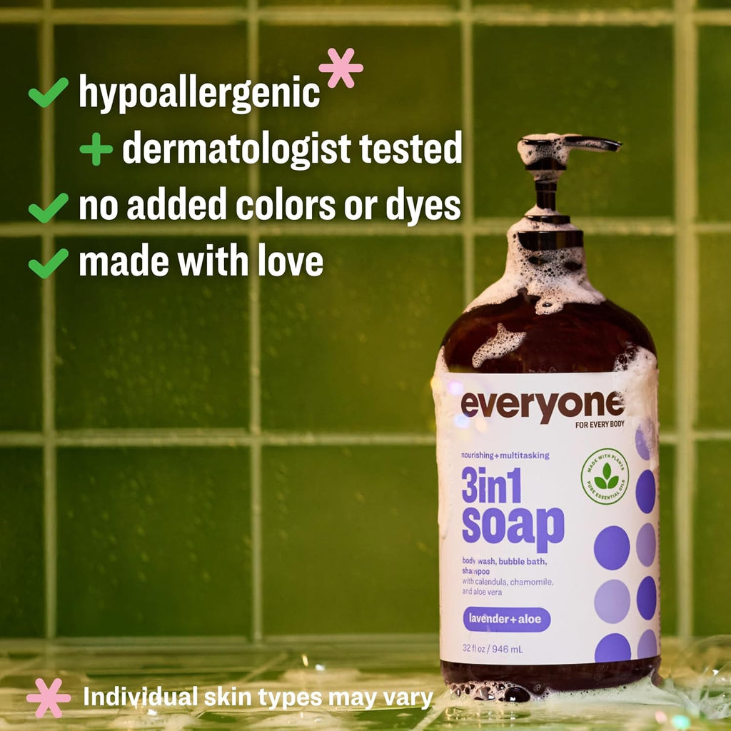 Everyone 3-In-1 Soap Body Wash Bubble Bath Shampoo Lavender Aloe 32Oz 2Pk