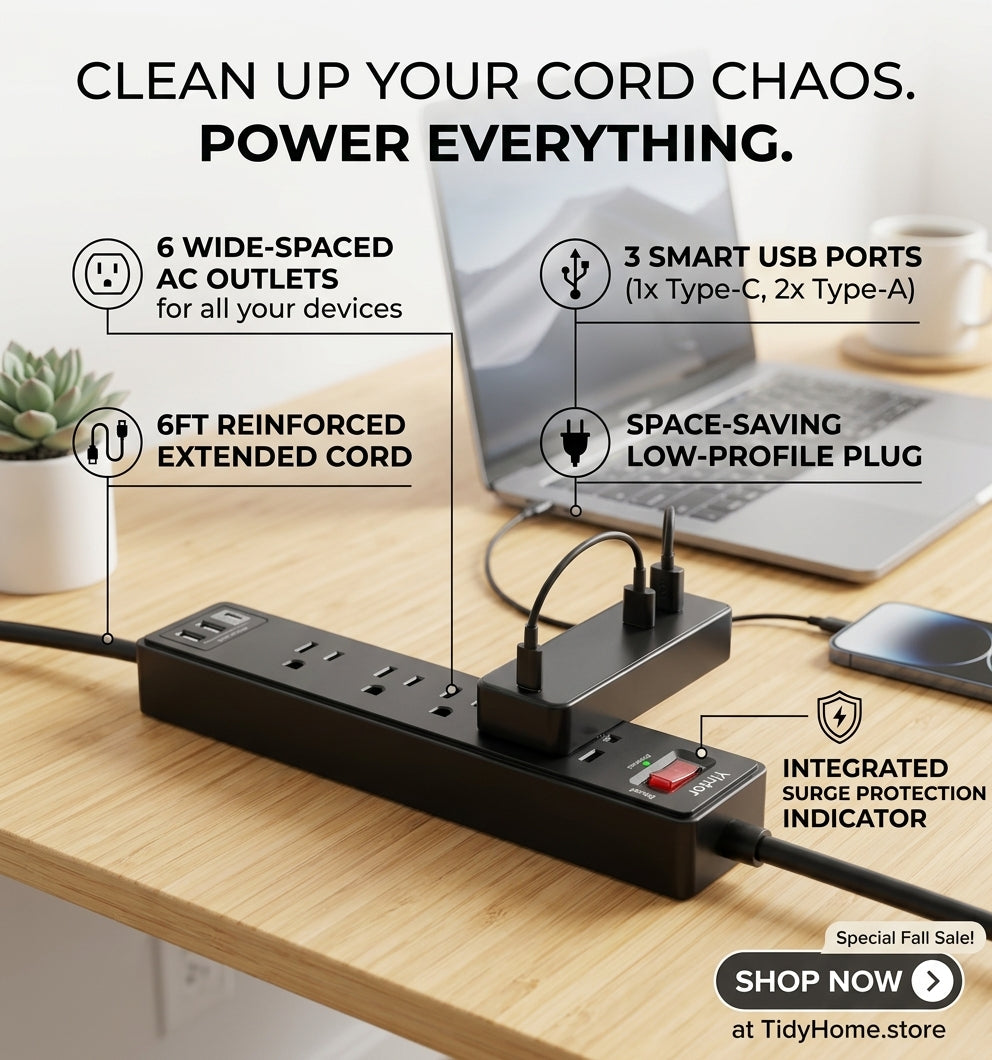 6Ft Surge Protector Power Strip with 6 Outlets & 3 USB Ports, Black