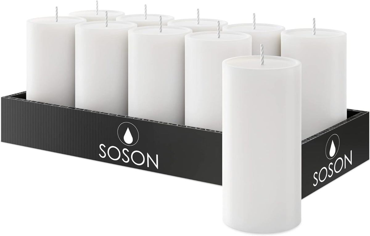 White Pillar Candles 2X4, Set of 10, Unscented, Dripless
